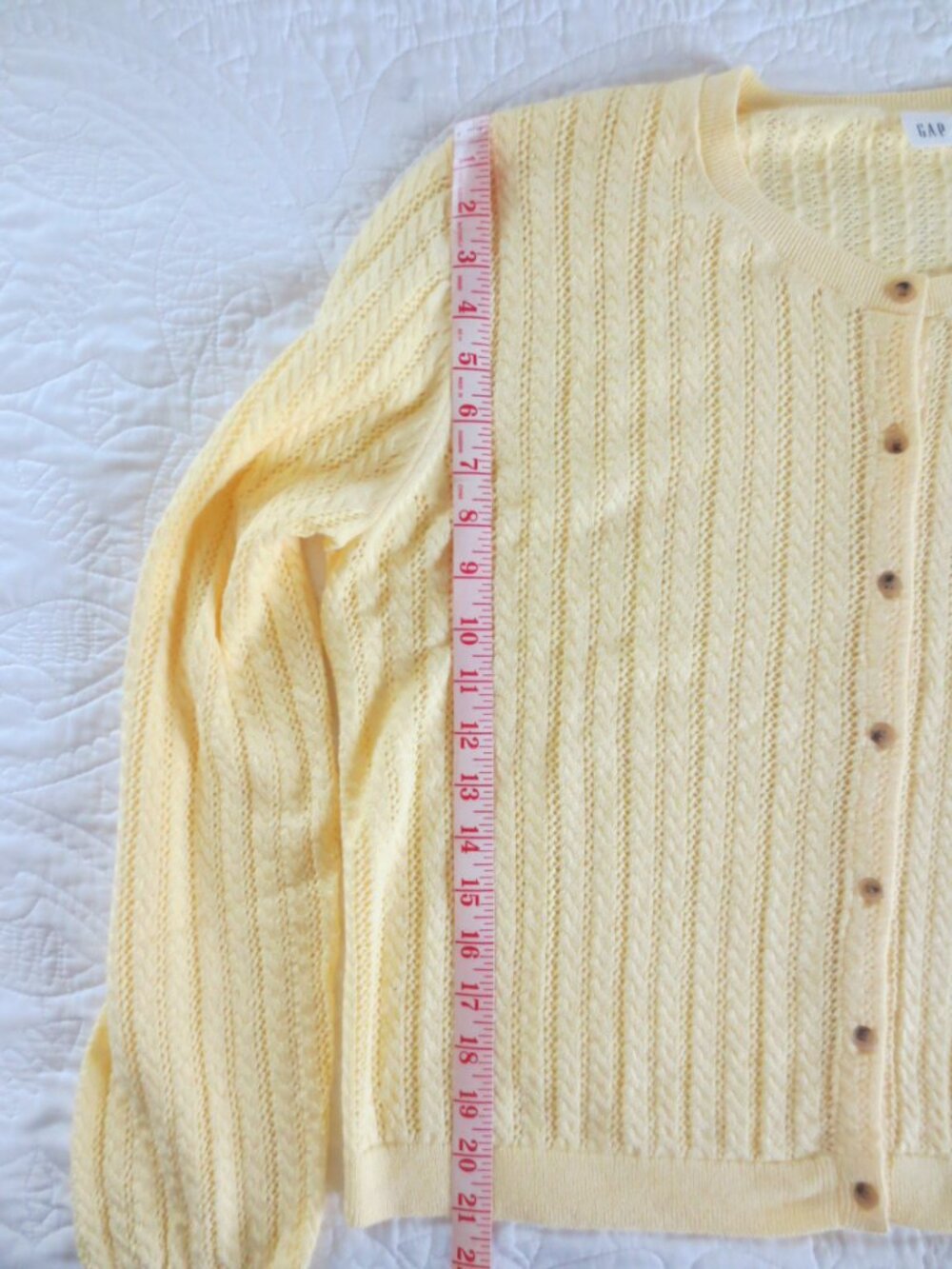 GAP Yellow Pointelle Button Front Summer Cotton Cardigan - Picture 7 of 11